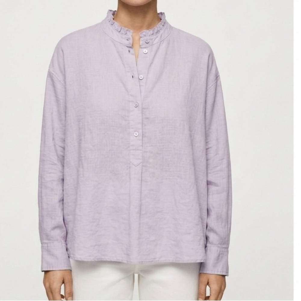 Mango Half Button-Down Ruffle Collar Long Sleeve … - image 1